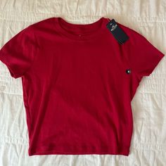 Brand - Hollister Size - M Color - Red Condition - New With Tags (Nwt) Basic Red Crew Neck Crop Top, Casual Red Solid Color Tops, Red Short Sleeve Casual Crop Top, Casual Red Short Sleeve Crop Top, Trendy Red Solid Color Tops, Red Solid Color Cotton Tops, Basic Red Cotton Crop Top, Red Baby Tee, Red Baby