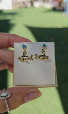 Shark Love Studs Gold Ocean-inspired Beach Earrings, Shark Trinkets, Shark Earings, Ocean-inspired Shell Shaped Jewelry With Matching Earrings, Beachy Earrings, Shark Earrings, Shark Lover, Preppy Jewelry, Ocean Jewelry