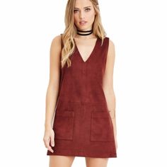 Color Is Darker Than First Picture, Never Worn! Smoke & Pet Free Home Red V Neck Dress, Suede Mini Dress, Faux Suede Dress, Suede Dress, Sleeveless Shift Dress, Thanksgiving Outfit, Winter Mode, Hijab Style, Forever 21 Dresses