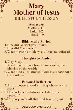 the mary mother of jesus bible study lesson with answers and notes on how to use it