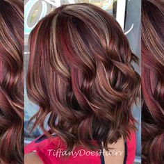 New Hair Colors 2023 Fall, Winter Color Hair Ideas, Brown Hair With Red And Blonde Highlight, New Fall Hair Colors, Cute Hair Updos, Fall Inspired Hair Color, Fall Vivid Hair Color, Trendy Fall Hair Color, Rambut Brunette