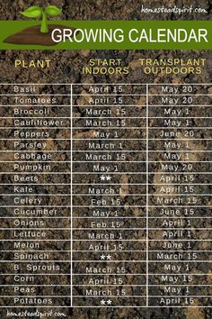 the growing calendar for plants and flowers