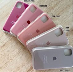 four iphone cases are shown in different colors and sizes, with the names on them