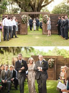 a couple getting married in front of an outdoor ceremony