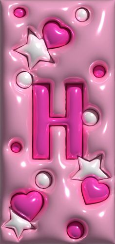 the letter h is made up of pink and white hearts, stars, and shapes