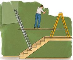 a man standing on top of a step ladder