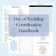 the day of wedding coordination handbook is shown in blue and has an image of flowers on it