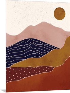 an abstract landscape with mountains and the sun