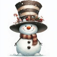 a snowman wearing a top hat and scarf