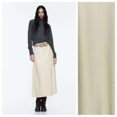 Nwt. Zara Beige Faux Leather Belted Midi Skirt With A High Waist. A-Line Silhouette. Side Hidden In-Seam Zip Closure. Size Xs. Ref. 9160/872. Waist 13" Flat, Length 34". Bs Chic Cream Fall Skirt, Beige Office Skirt For Fall, Beige Fall Office Skirt, Cream Lined Skirt For Fall, Beige Pleated Skirt For Fall, Cream Midi Skirt For Fall, Beige Pencil Skirt For Fall, Fall Cream Midi Skirt, Zara Beige Workwear Skirt