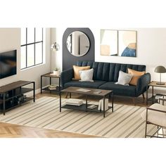 Get ready to make your space your own with the Mainstays Living Room in a Box, a 4-Piece Set with Reversible Tops. Perfect for college dorm rooms, apartments, family rooms, or living rooms, this ensemble takes the guesswork out of shopping and assembly. It includes one TV stand that accommodates most flat-screen TVs up to 55" and 60 lbs., two side accent tables for additional style and convenience, and one coffee table that ties the whole room together. Customize your set with three different configurations: all woodgrain tops for a natural look, all black for a sleek, modern finish, or a stylish mix of both. Whether you're gearing up for back to college or just want to refresh your space, the Mainstays Living Room in a Box adapts to your personal style with ease. Affordable and easy to as Room In A Box, Reversible Top, Back To College, First Tv, College Dorm Rooms, Family Rooms, Room Box, Accent Tables, College Dorm