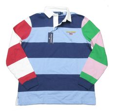 Polo Sport Ralph Lauren Blue Multi Stripe Colorblock Classic Rugby Polo Shirt | eBay Casual Blue Shirt With Contrast Stripes, Blue Long Sleeve Shirt With Contrast Stripes, Multicolor Collared Top With Color Matching, Multicolor Cotton Shirt With Contrast Color, Multicolor Contrast Cotton Shirt, Casual Multicolor Shirt With Contrast Color, Multicolor Long Sleeve Shirt With Contrast Color, Casual Blue Color Block Shirt, Rugby Polo