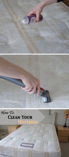 two pictures showing how to clean an old mattress