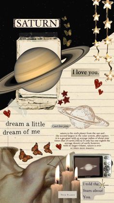 an image of saturn with candles in front of it and the words i love you