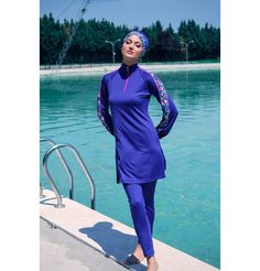 Marina Mayo Swimsuit Two Piece Full Coverage Modest Swimsuit - M2228 Abstract Floral / Royal Blue Swim Turban, Burkini Swimsuit, Evening Jumpsuit, Modest Fits, Modest Swimsuits, Scarf Sale, Maxi Dress Formal, Premium Design, Abstract Floral