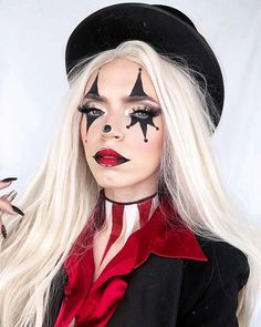 Easy Diy Halloween Makeup, Halloween Makeup Diy Easy, Circus Halloween Costumes, Girl Halloween Makeup, Circus Makeup, Halloween Makeup Clown, Halloween Make-up Looks, Diy Halloween Makeup, Clown Halloween Costumes