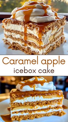 Thanksgiving Recipes: Caramel Apple Icebox Cake - Thanksgiving dessert Thanksgiving Desserts Caramel Apple, Caramel Apple Icebox Cake, Carmel Apple Ice Box Cake, Apple Cinnamon Trifle, Thanksgiving Icebox Cake, Thanksgiving Ice Box Cake, Carmel Apple Dessert Easy, Apple Layer Dessert, Apple Casserole Dessert