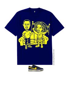 -~... Brand new 100% cotton Navy Blue 6.oz shirt featuring an Yellow  plastisol  screen print on the chest.  A great shirt to complete your outfit for your dunk shoes. BODY LENGTH SMALL 26.562 MEDIUM 27.5 LARGE 29 XL 30.5 2XL 32 3XL 33.5 BODY WIDTH SMALL 18 MEDIUM 20 LARGE 22 XL 24 2XL 26 3XL 28 Blue Graphic Print Shirt For Streetwear, Blue Graphic Design Shirt For Streetwear, Blue Graphic Print Shirt For Fans, Throwback Blue T-shirt For Streetwear, Blue Cotton Throwback T-shirt, Outfit Dunk, Yellow Bed, Dunk Shoes, Yellow Bedding