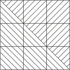 four squares with diagonal lines in the middle and one on each side, all lined up