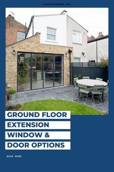 the front cover of an extension window and door options brochure, with text reading ground floor extension window & door options read more