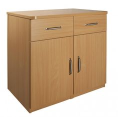 a wooden cabinet with two doors and one drawer