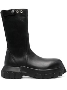 black calf leather smooth grain round toe silver-tone hardware side zip fastening adjustable press-stud fastening calf-length chunky rubber lug sole Leather Boots Black, Balenciaga Track, Balenciaga Triple S, Summer Beach Wear, Derby Shoes, Athletic Sneakers, Espadrille Shoes, Lug Sole, Black Leather Boots