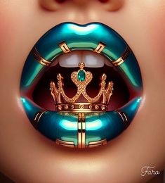 a woman's lips with a crown on top of it and the lip painted blue