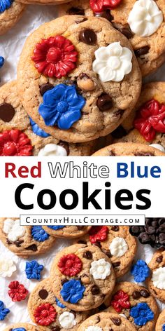 red, white and blue cookies with text overlay that reads red, white, and blue cookies