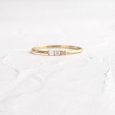 Morse Code Rings | Melanie Casey Fine Jewelry Minimalist Diamond Ring With Si Clarity, Minimalist Si Clarity Diamond Wedding Ring, Minimalist Round Rings With Baguette Diamonds, Dainty 14k Gold Diamond Ring With Baguette Diamonds, Morse Code Ring, Letter Rings, Melanie Casey, Letter Ring, Plastic Ring