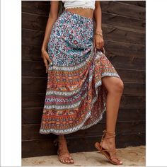 Bohemian Floral Maxi Skirt S M L Xl, 100% Poly, Ships In 7-8 Days Poly Ships, Floral Print Maxi Skirt, Preppy Prom, Maxi Lace Skirt, Trendy Business Casual, Print Maxi Skirt, Coachella Dress, Business Formal Dress, Striped Maxi Skirts