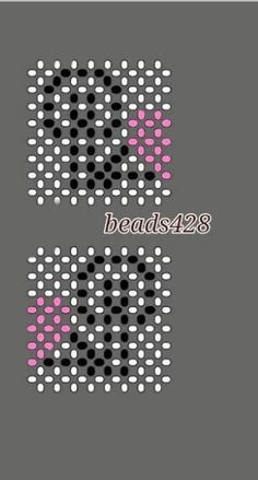 the word bead is written in pink and black letters on a gray background with polka dots