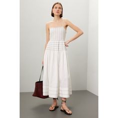 White (100% Cotton). Casual dress. Square neck. Side zipper closure. 52" from shoulder to hemline. Imported. Spring Maxi Dress With Straight Neckline For Daywear, Feminine Lined Midi Sundress, Feminine Midi Length Lined Sundress, Lined Midi Dress For Daytime In Summer, Lined Midi Dress For Summer Daytime, Summer Midi Dress Lined For Daytime, Chic Maxi Sundress For Daywear, Chic Maxi Sundress For Daytime, Spring Midi Dress With Straight Neckline For Day Out