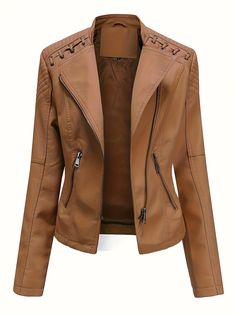 Custom Made Clothing, Long Sleeve Outerwear, Faux Leather Jacket, Faux Leather Jackets, Outerwear Women, Jacket Style, Elk, Collar Styles, Women's Clothing