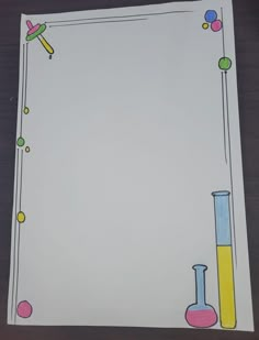 a sheet of paper that has some science equipment on it and is drawn with colored pencils