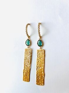 Gold Green Tourmaline Art Deco Earrings, Gold Earrings, Statement Earrings, 1920s Gatsby, CZ Arch Post, Dangle Earrings - Etsy