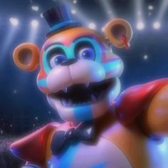 an animated character is standing in front of a stadium full of people and lights at night