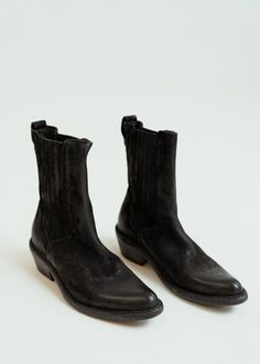 MOMA Black Dallas Leather Boot – Baby & Company Black Western Mid-calf Boots For Fall, Western Mid-calf Boots With Reinforced Heel And Pointed Toe, Black Western Style Mid-calf Boots, Black Leather Lined Pointed Toe Mid-calf Boots, Luxury Black Western Mid-calf Boots, Pull On Boots, Seychelles, Stacked Heel, Pitcairn Islands