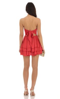 Eulla Strapless Asymmetrical Dress in Red | LUCY IN THE SKY Coral Hoco Dresses, Dark Red Hoco Dress, Burgundy Hoco Dresses, Orange Hoco Dress, Christmas Dance Dresses, Short Maroon Dress, Red Hoco Dresses, Red Hoco Dress, Red Asymmetrical Dress