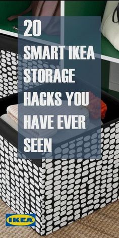 two baskets with clothes in them and the words 20 smart ikea storage hacks you have ever seen