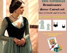 Renaissance victorian fantasy cosplay dress pattern  Long Sleeve Maxi Flare Skirt Dress + Corset Top Set, available as an instant download (pdf) sewing pattern bundle with a range of size options, including plus sizes ⭐US Sizes: 2, 4, 6, 8, 10, 12, 14, 16, 18, 20, 22, 24, 26, 28, 30 ⭐Standard Sizes: XS, S, M, L, XL, 2XL, 3XL, 4XL ⭐These patterns are suitable for A4, A0, and US Letter size papers. ⭐Once your payment is processed, you will automatically receive download links for the pattern files Elvish Dress, Dress And Corset, Celtic Dress, Dress Medieval, Medieval Cosplay, Ren Faire Costume, Flared Skirt Dress, Corset Pattern, Couture Mode