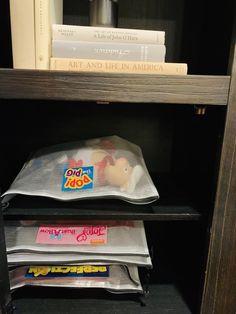 a book shelf filled with lots of books