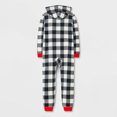 Stock up your kid's sleepwear wardrobe with the Buffalo Check Long-Sleeve Union Suit from Cat & Jack™. Boasting a classic buffalo check pattern, this long-sleeve hooded pajama crafted from midweight knitted fabric is designed with contrasting ribbed cuffs and ankles for snug, cozy wear. A kangaroo pocket offers space to carry small essentials, while a front half-length zipper closure ensures ease of wear. Cat & Jack™: Designed for all children so you can trust it's made for yours. Black And White Buffalo Plaid Christmas Pajamas, Hooded Pajama, Buffalo Plaid Vest Toddler, Plaid Pajamas Boys, Union Suit, Cozy Wear, The Buffalo, Cat & Jack, Buffalo Check