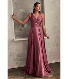 Mauve Rose Satin Ruched Knotted Keyhole Evening Gown - Unique Vintage - Womens, DRESSES, PROM AND SPECIAL OCCASION Mauve Rose Bridesmaid Dress, Dusty Rose Satin Bridesmaid Dress, Mauve Dress Formal, Mid Size Prom Dress, Dusty Rose Bridesmaid Dresses Long, Old Rose Gown, Mauve Gown, Mauve Bridesmaid Dresses, Rose Colored Dress