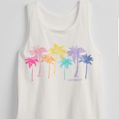 Gap Kids Graphic Tank Nwt Size 8 Kids Medium Girls Summer Top Multi Color Shirt Rainbow Tank Kids Girls Shirt Spring Summer Graphic Tee Graphic T-Shirt Palm Tree Vacation Eazy Breezy School Clothes New With Tags Little Girls Clothes Playful White Cotton Tank Top, Cute White Sleeveless T-shirt, Trendy White Top, Trendy White Top For Playwear, Fun White Cotton Tank Top, Cute White Tank Top For Playwear, White Cotton Tank Top For Playwear, Cute Gap Cotton T-shirt, White Trendy Gap Tops