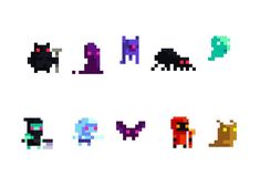 an image of pixel art with different characters