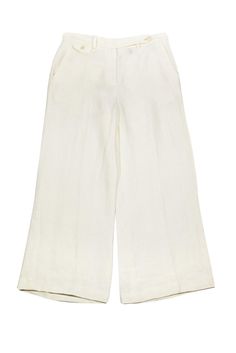 Current Boutique-Theory - White Wide Leg Pants Sz 2 Chic Linen Bottoms For Day Out, Chic Linen Workwear Bottoms, Chic Linen Bottoms For Work, Chic Linen Summer Bottoms, Wide Leg Relaxed Fit Summer Capris, Wide Leg Relaxed Fit Capris For Summer, Summer Wide Leg Relaxed Fit Capris, Straight Leg Cotton Culottes For Summer, Summer Straight Leg Cotton Culottes