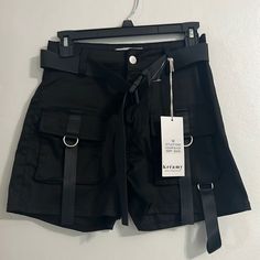 Size Medium Black Cargo Shorts Comes With Buckle Belt Brand New With Tag Material Is 65% Cotton, 30% Polyester, And 5% Spandex Brand Is Kreamy Black Cargo Shorts, School Shorts, Hiking Shorts, Blue River, Brown Shorts, Black Cargo, Cuffed Shorts, Hiking Women, Khaki Shorts