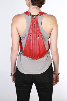 TRI backpack fanny sack in red leather by JungleTribe on Etsy Pewter Hardware, Leg Bag, Buy Bags, Leather Bags Handmade, Small Backpack, Hip Bag, Fabric Bags, Bag Handle, Burning Man