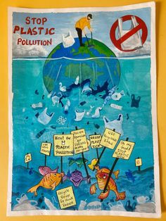 a poster on the wall that says stop plastic pollution