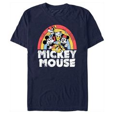 Who knew that dressing "mousey" could be so cute!? Celebrate Walt Disney's most iconic character with this officially licensed Disney Mickey Mouse and Friends Distressed Rainbow Friends Men's Graphic T-Shirt. This cool tee features Mickey, Minnie, Donald, Goofy, and Pluto with a colorful distressed rainbow behind them and "Mickey Mouse" across the front. Add this vintage Disney tee to your collection for the perfect style for your next trip to Disneyland! Goofy And Pluto, Disney Tee, Friends T Shirt, Rainbow Friends, Mouse Print, Disney Tees, Friends Tshirt, Graphic Tee Design, Mickey Mouse And Friends